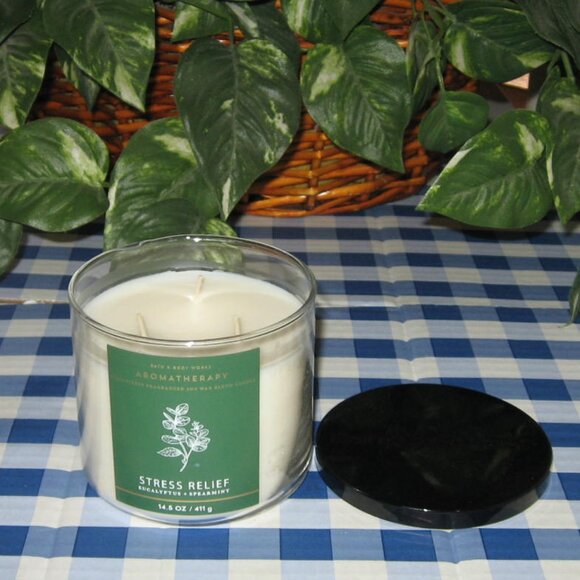 BBW Aromatheraphy Eucalyptus Spearmint 3 Wick Candle Stress Relief NIB - Picture 4 of 6